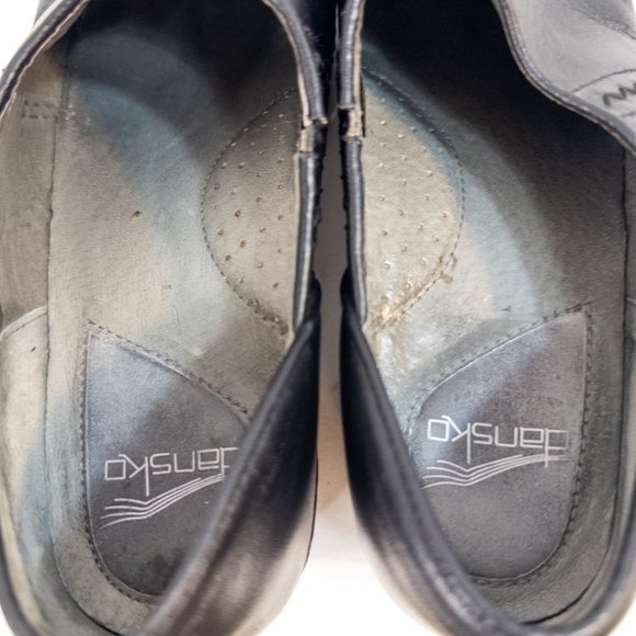 Dansko Size 40 (US 9.5) Tamara Clog Black Leather Slip On Nursing Heeled Shoe - Picture 7 of 9